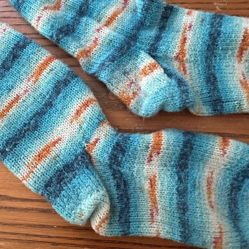 Handmade Handknit Merino Wool Striped Socks Women’s Sz M Worn
